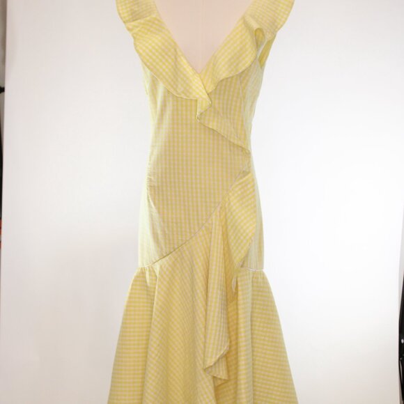 Simkhai Gingham Ruffle V-Neck Yellow Size 10R - Picture 5 of 12